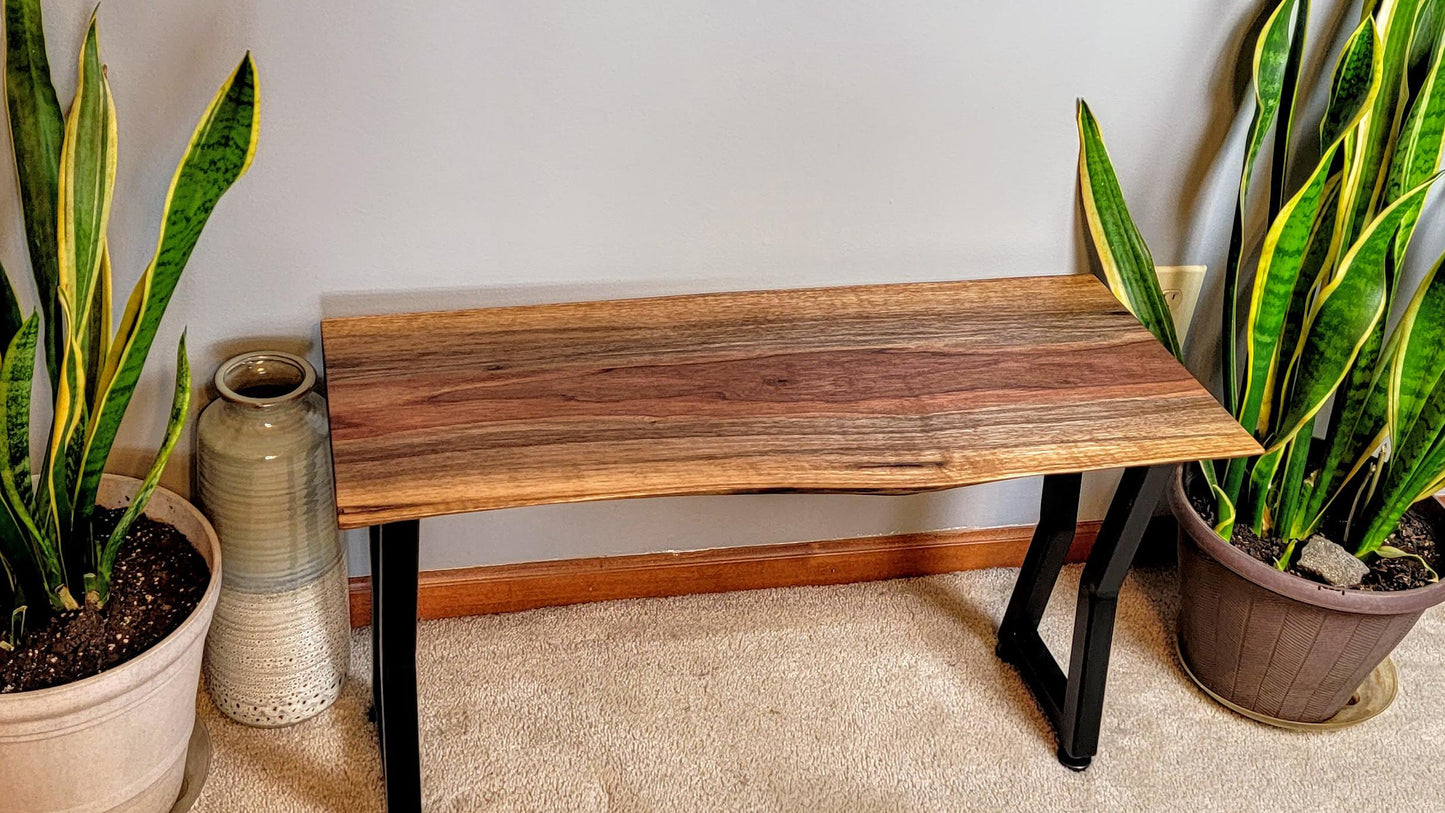 Walnut Bench w/ Hourglass Metal Legs